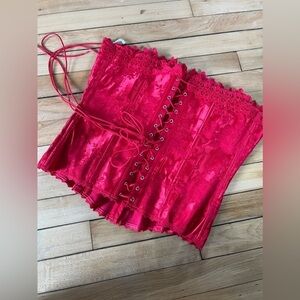 Frederick’s of Hollywood red lace‎ up corset top
